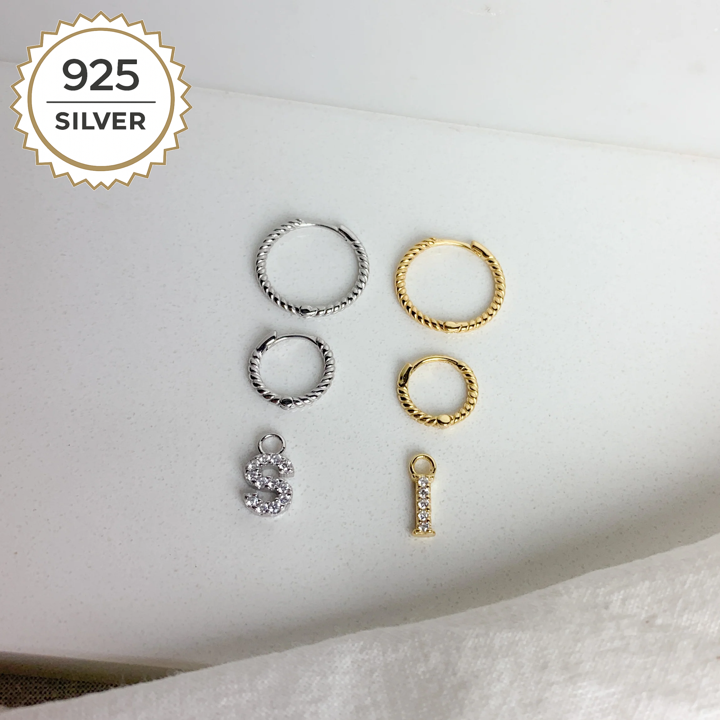 Badged - MINI MALEA HOOPS with LETTER CHARMS