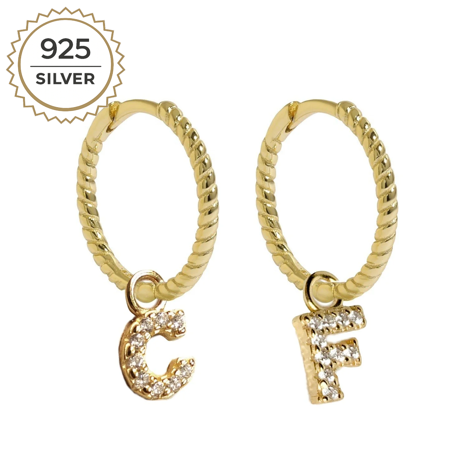 Badged - LARGE MALEA HOOPS with LETTER CHARMS 1,5cm
