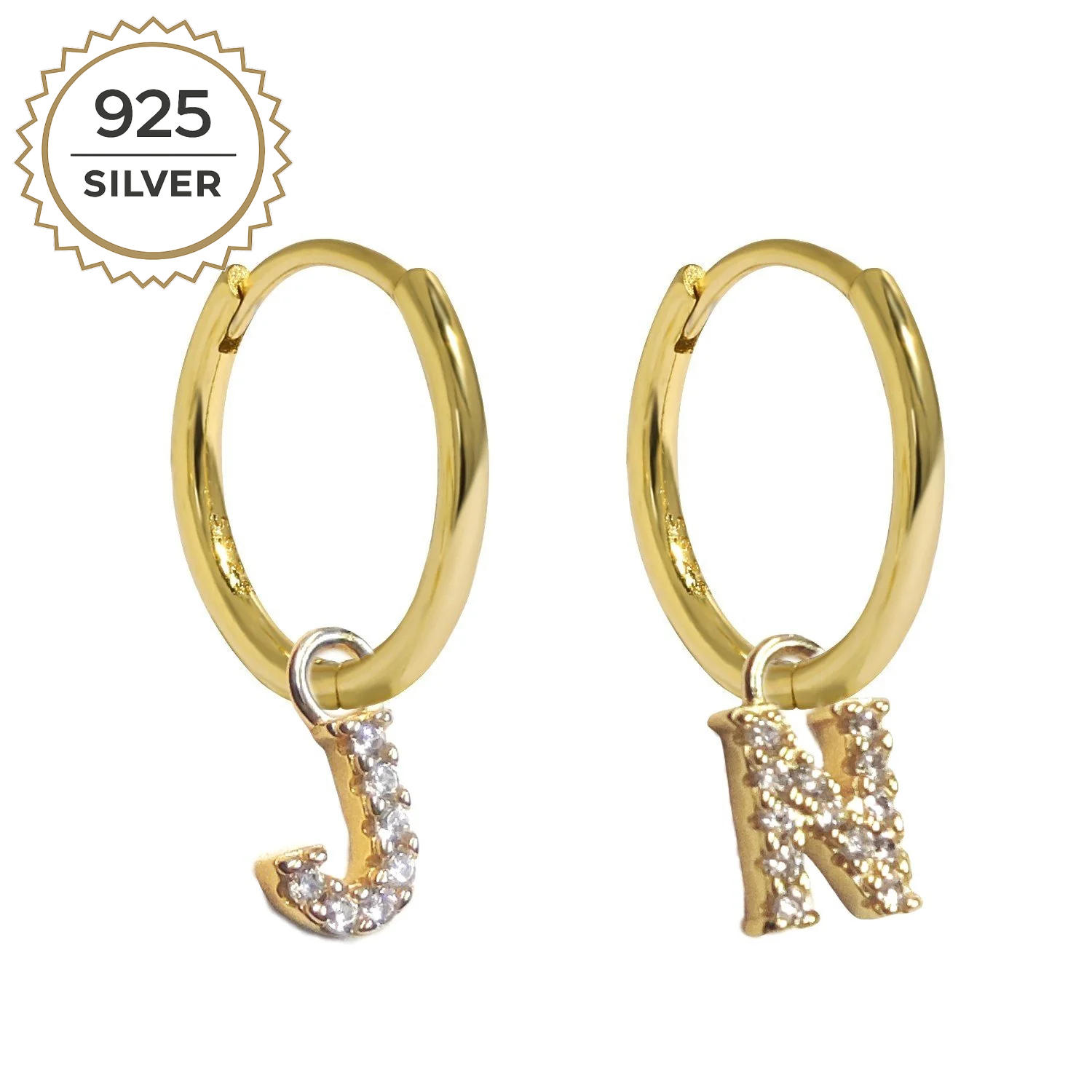 Badged - MEDIUM HOOPS with LETTER CHARMS