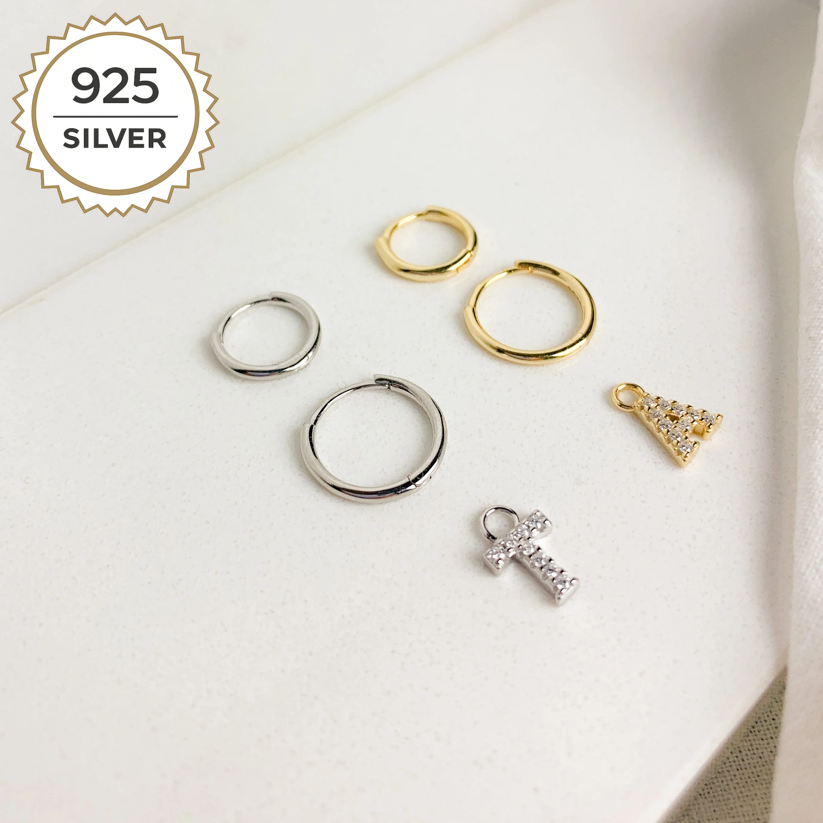 Badged - MEDIUM HOOPS with LETTER CHARMS