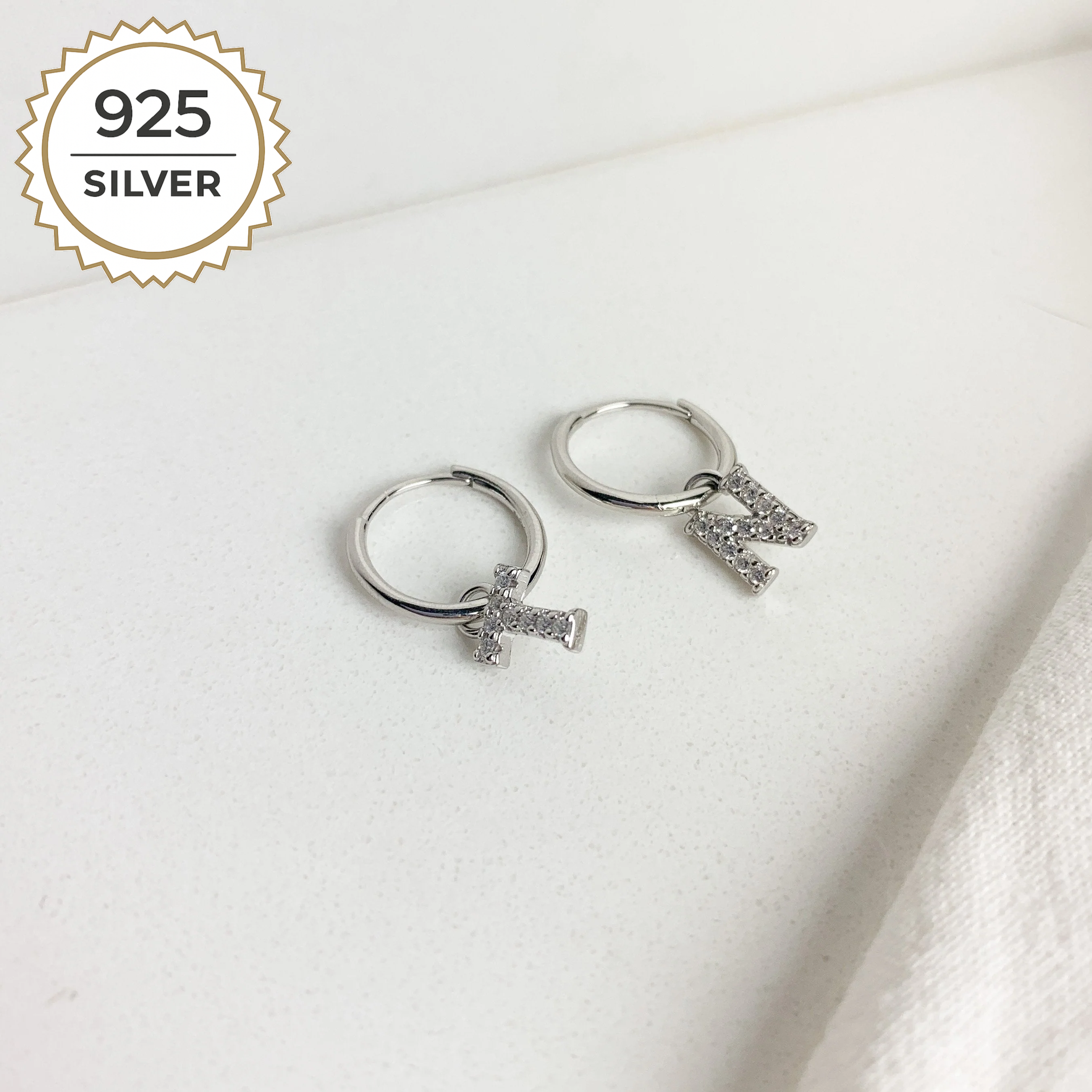 Badged - MEDIUM HOOPS with LETTER CHARMS