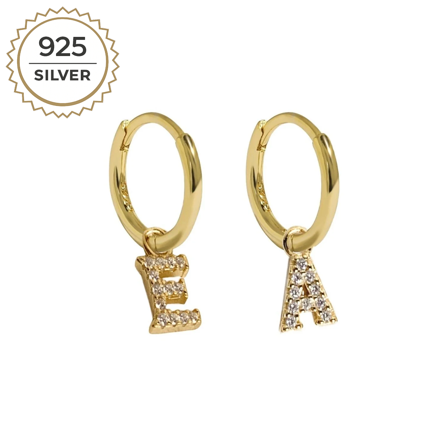 Badged - MINI HOOPS with LETTER CHARMS