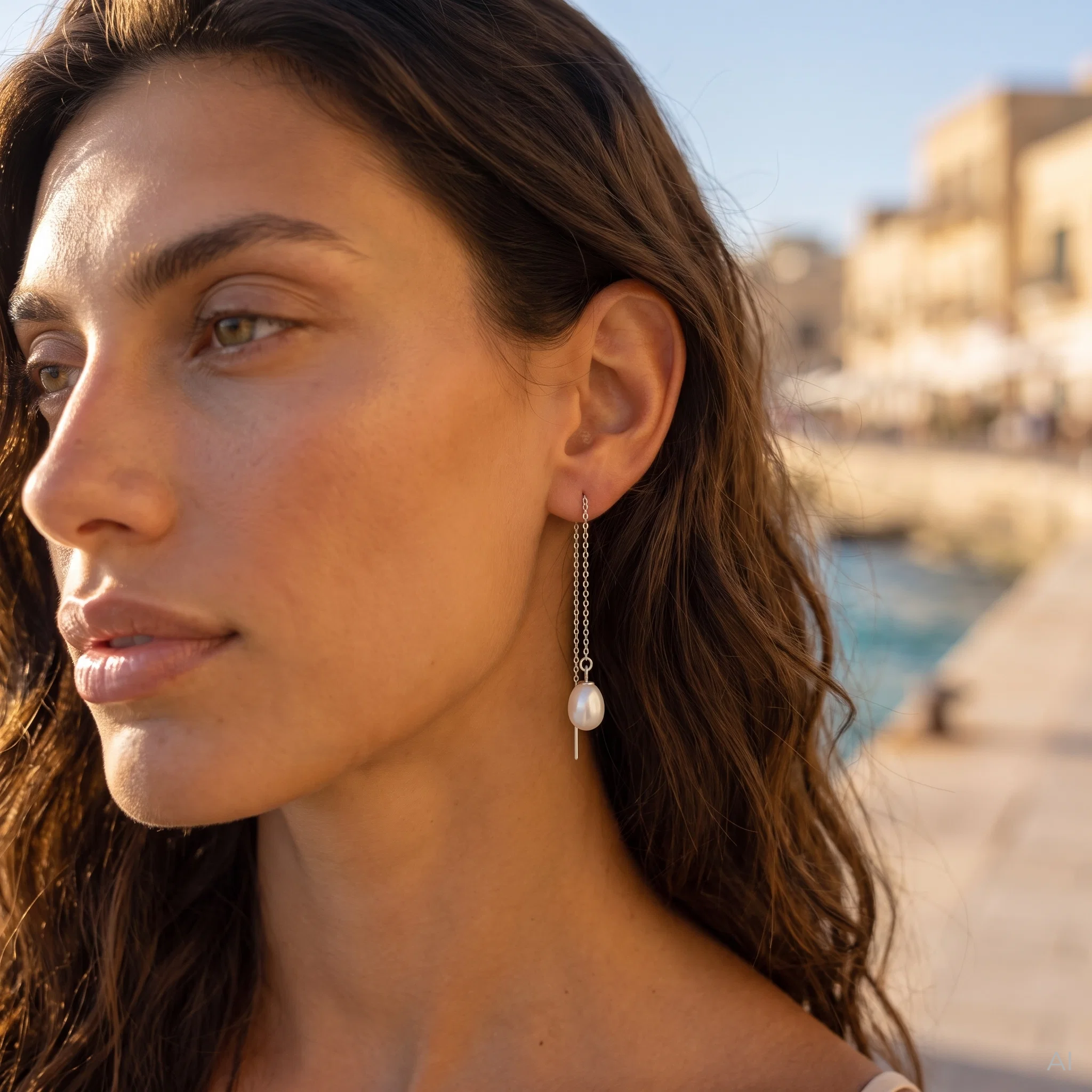 Badged - CLAIRE PEARL THREADER EARRINGS