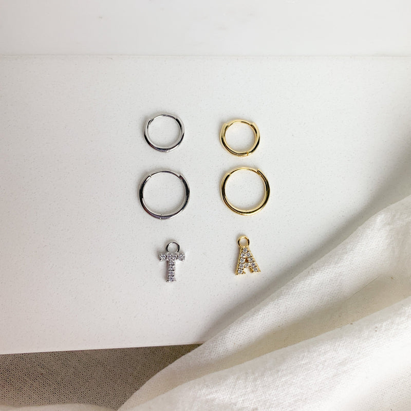MEDIUM HOOPS with LETTER CHARMS
